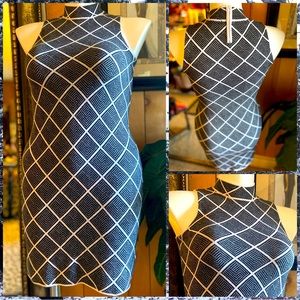 Black/White High Neck Knit Sleeveless Dress